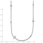 Sterling Silver Rhodium-plated Polished Three CZ Crosses and 3 Round CZ Stations 15 inch with 1.5 inch Extender Necklace