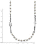 Sterling Silver Rhodium-plated Plastic Imitation Pearl 19.75 inch with 1 inch extender Rosary Themed Necklace