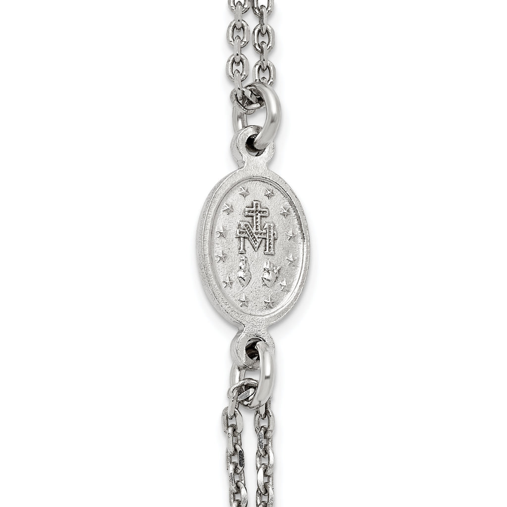 Sterling Silver Rhodium-plated Black Crystal 20 inch with 0.5 inch extender Rosary Themed Necklace