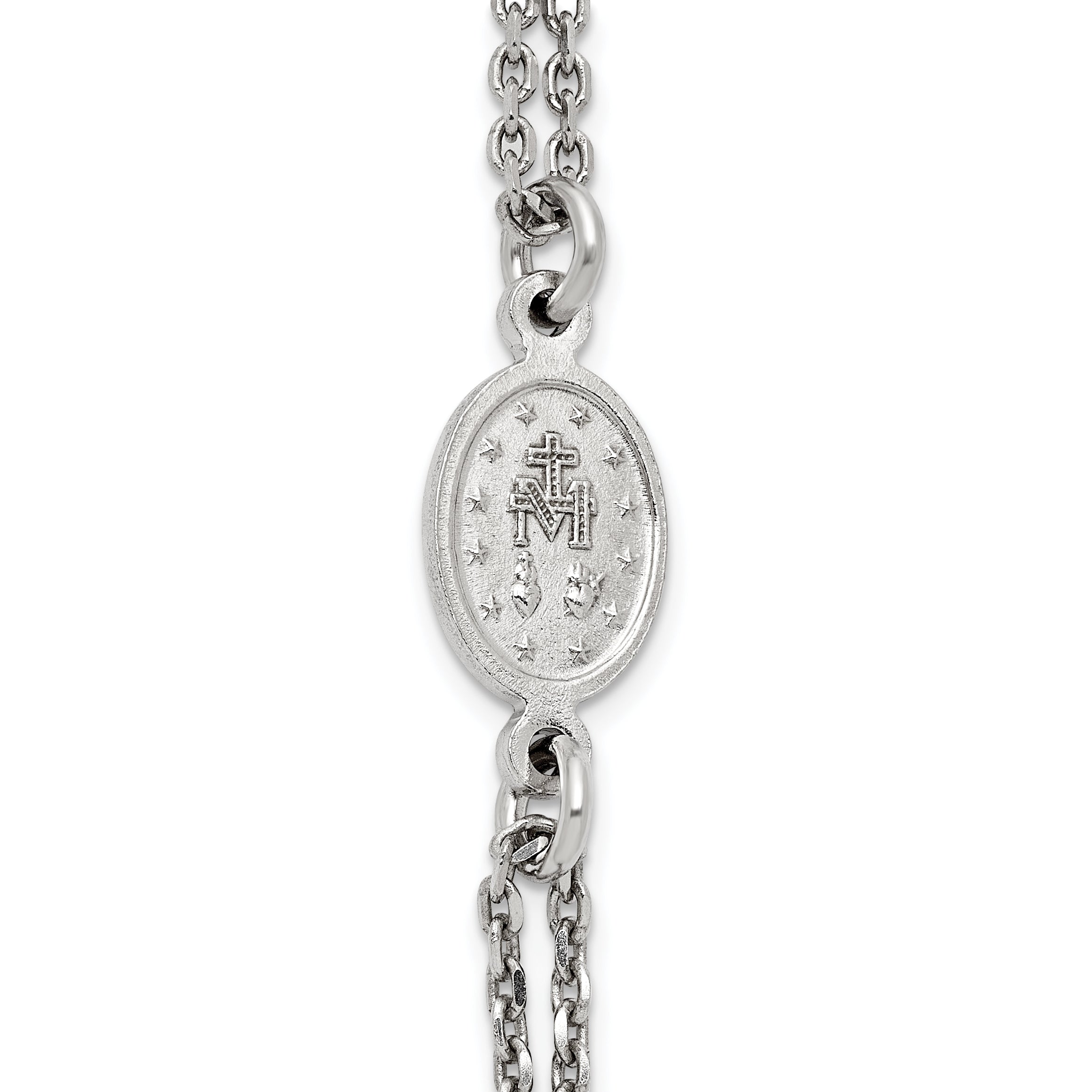 Sterling Silver Rhodium-plated Black Crystal 20 inch with 0.5 inch extender Rosary Themed Necklace