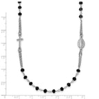 Sterling Silver Rhodium-plated Black Crystal 20 inch with 0.5 inch extender Rosary Themed Necklace