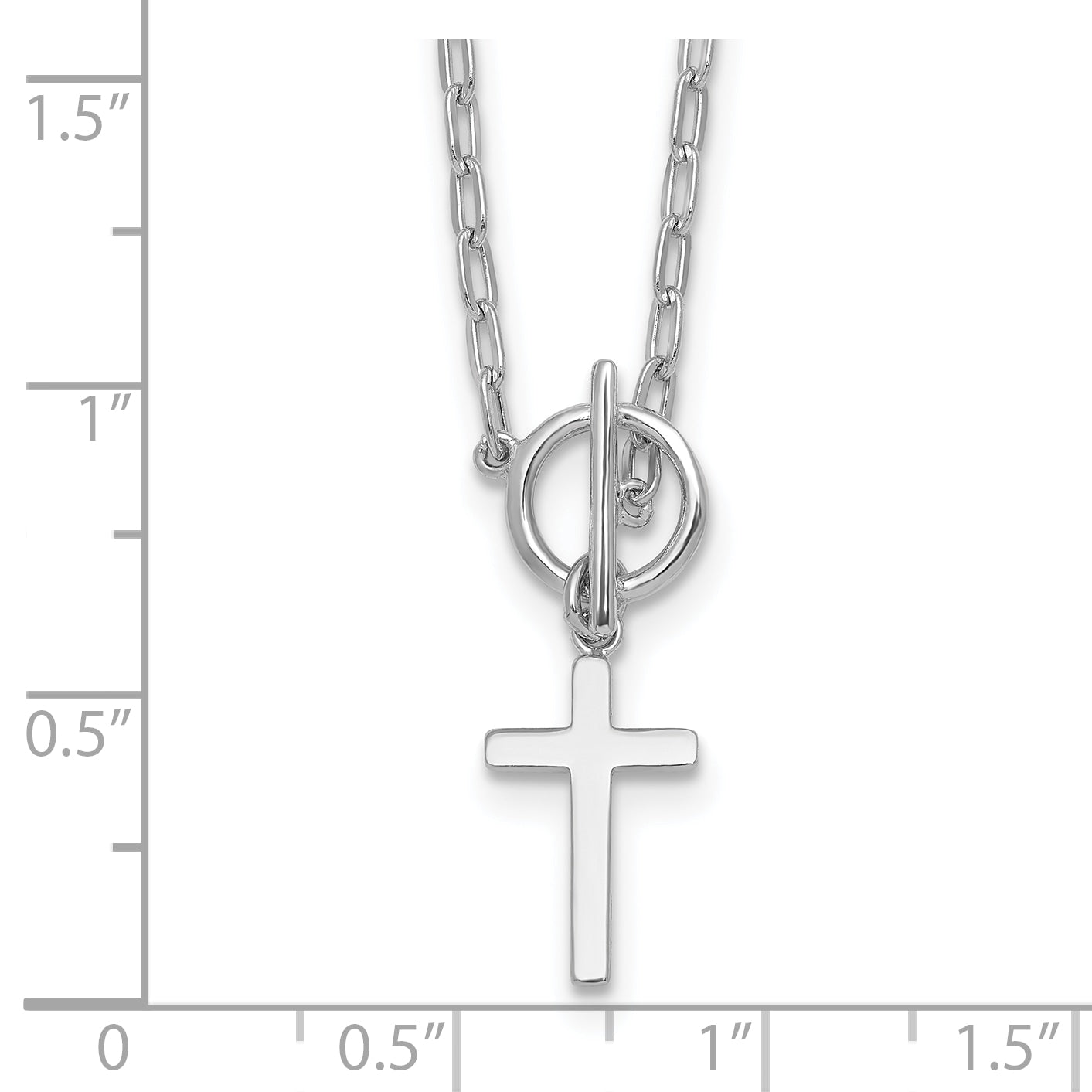 Sterling Silver Rhodium-plated Polished Cross Dangle Paperclip Link 16 Inch with 2 Inch Extension Necklace