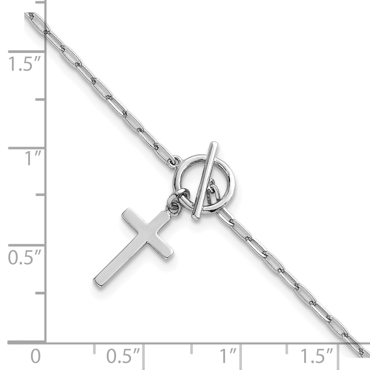 Sterling Silver Rhodium-plated Polished Cross Dangle Paperclip Link 6.5 Inch with 1 Inch Extension Bracelet