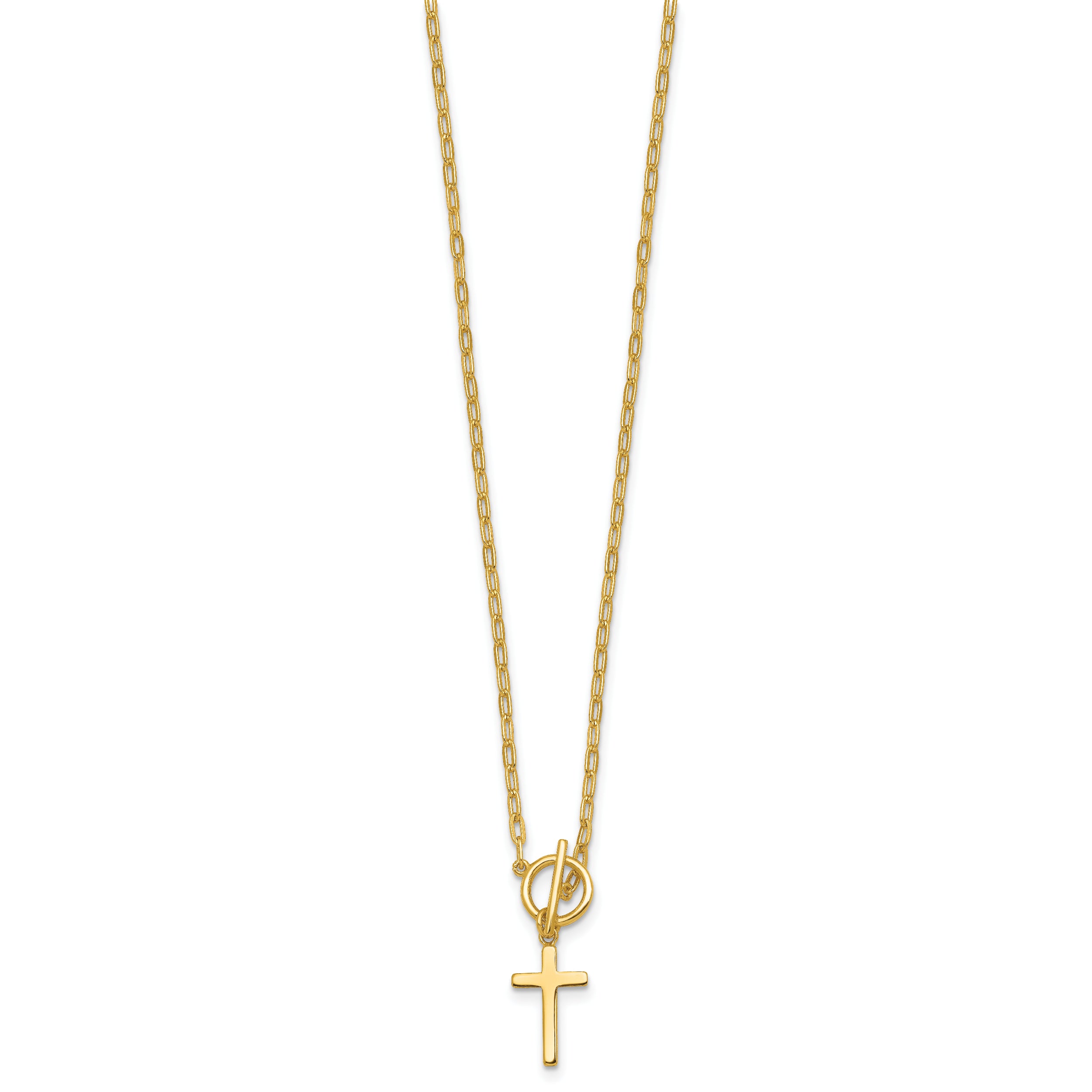 Sterling Silver Gold-tone Polished Cross Dangle Paperclip Link 16 Inch with 2 Inch Extension Necklace