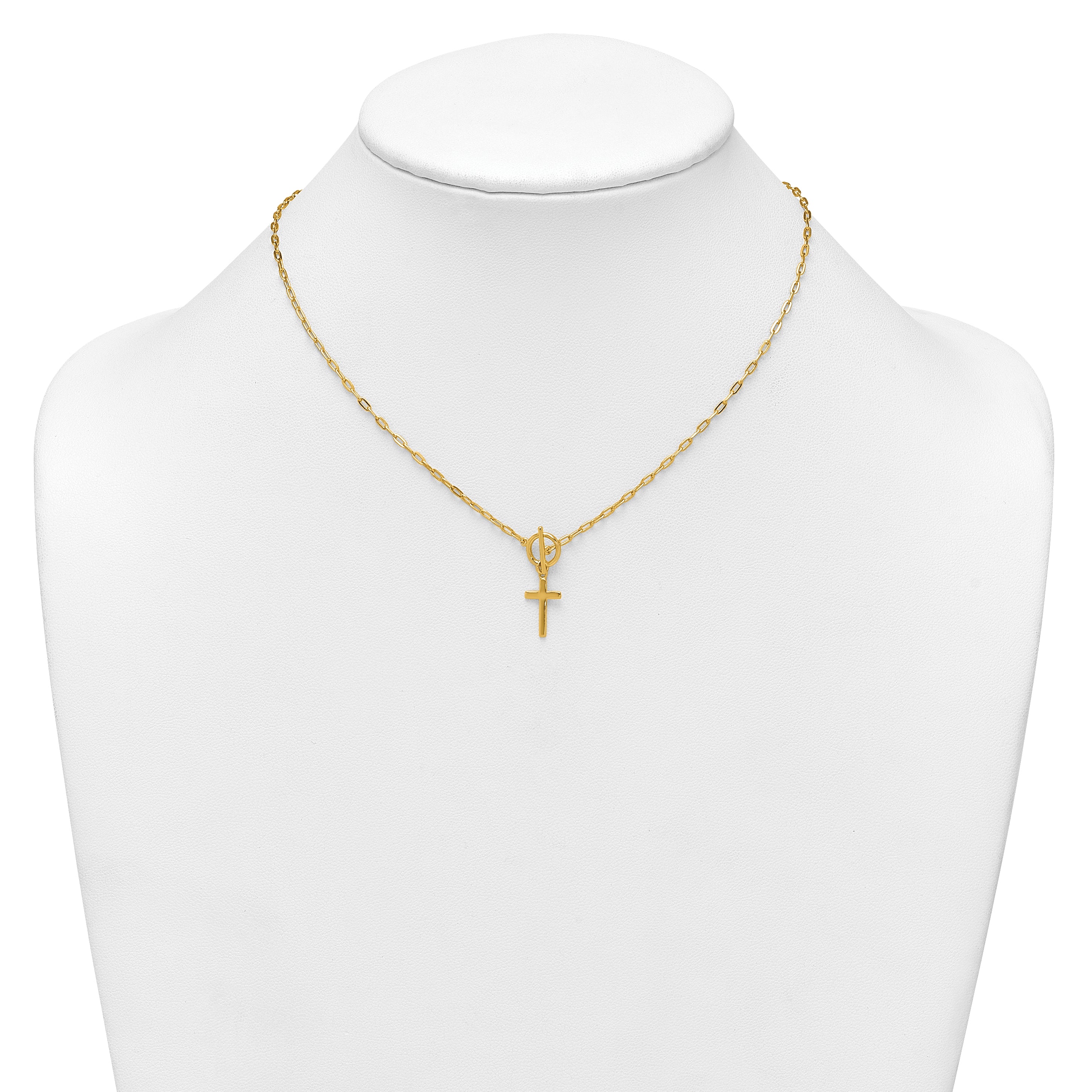 Sterling Silver Gold-tone Polished Cross Dangle Paperclip Link 16 Inch with 2 Inch Extension Necklace