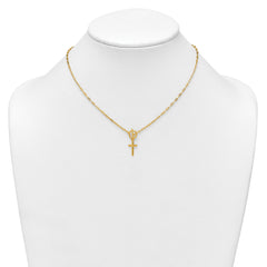 Sterling Silver Gold-tone Polished Cross Dangle Paperclip Link 16 Inch with 2 Inch Extension Necklace