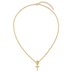 Sterling Silver Gold-tone Polished Cross Dangle Paperclip Link 16 Inch with 2 Inch Extension Necklace