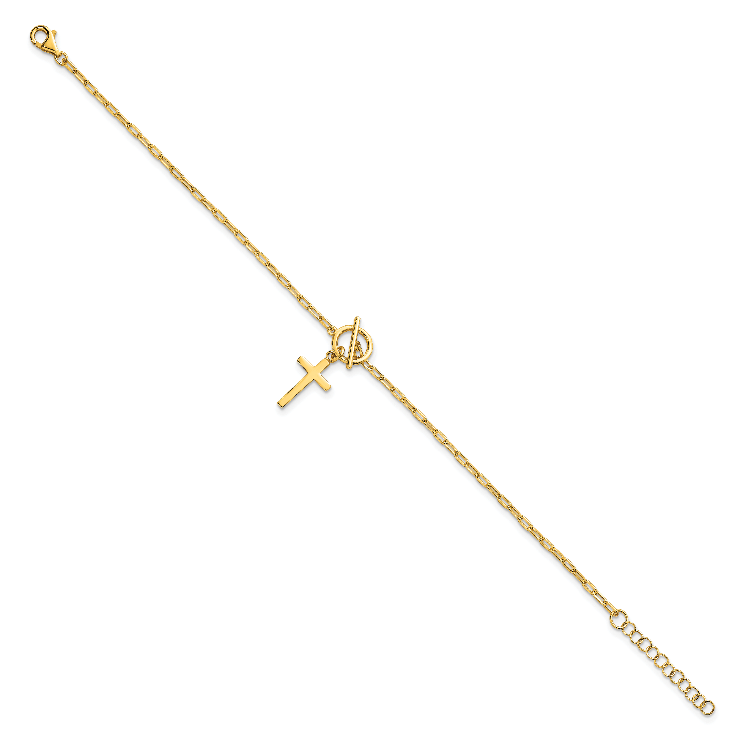 Sterling Silver Gold-tone Polished Cross Dangle Paperclip Link 6.5 Inch with 1 Inch Extension Bracelet Secondary image
