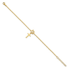 Sterling Silver Gold-tone Polished Cross Dangle Paperclip Link 6.5 Inch with 1 Inch Extension Bracelet
