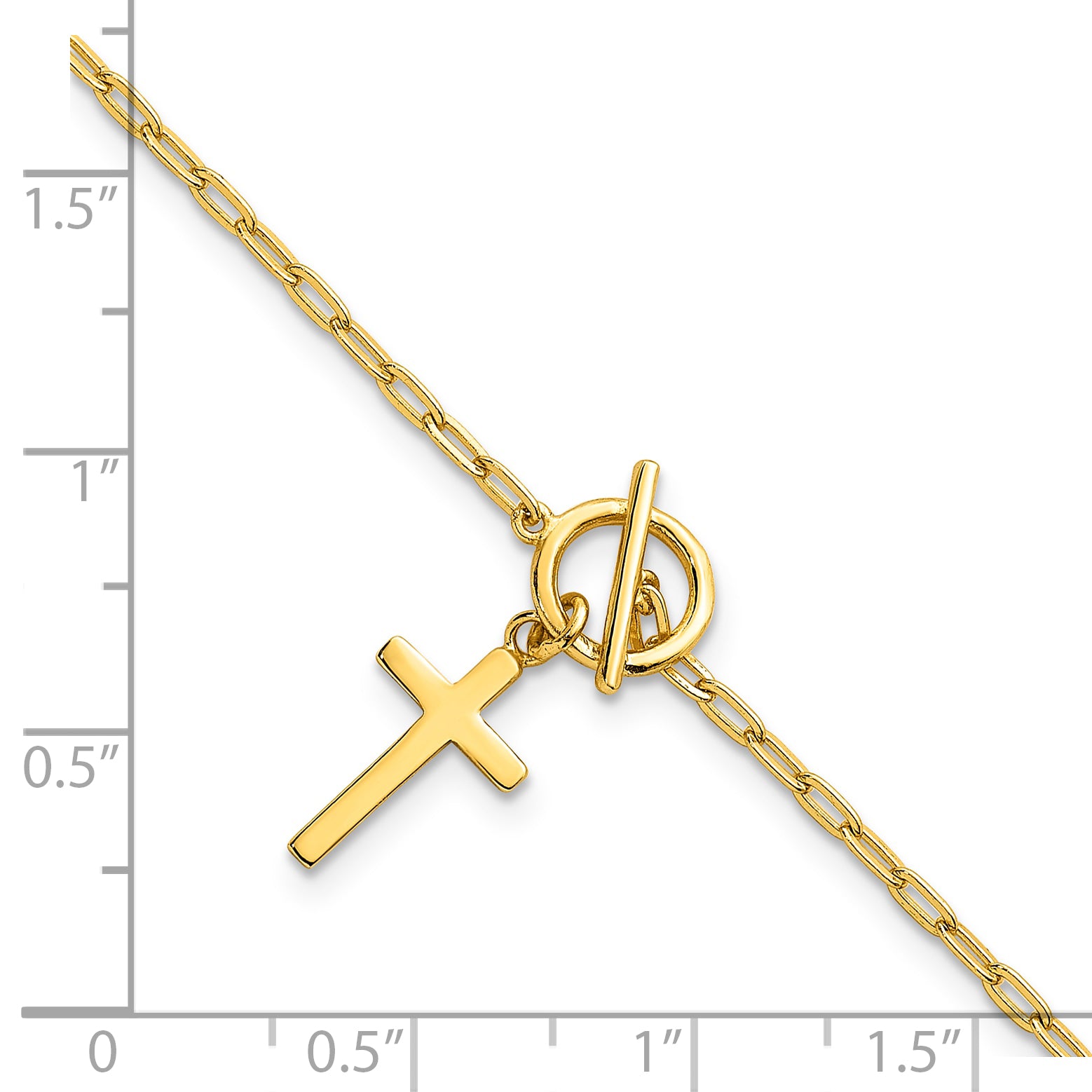 Sterling Silver Gold-tone Polished Cross Dangle Paperclip Link 6.5 Inch with 1 Inch Extension Bracelet