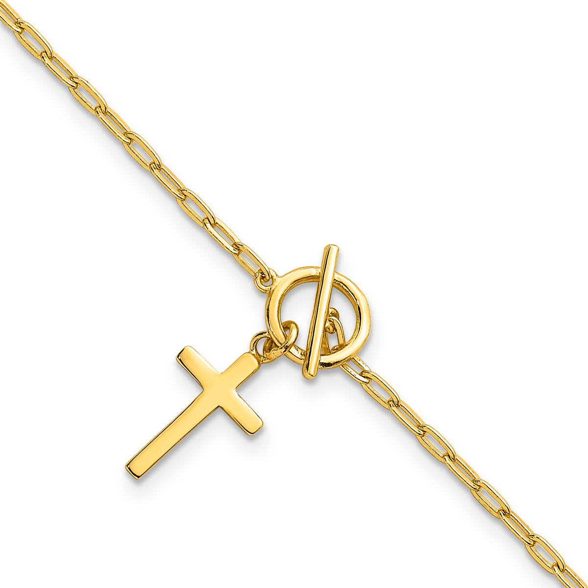 Sterling Silver Gold-tone Polished Cross Dangle Paperclip Link 6.5 Inch with 1 Inch Extension Bracelet