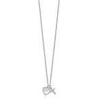 Sterling Silver Rhodium-plated Polished Mother of Pearl Heart and CZ Cross 14 Inch with 3 Inch Extension Children's Necklace