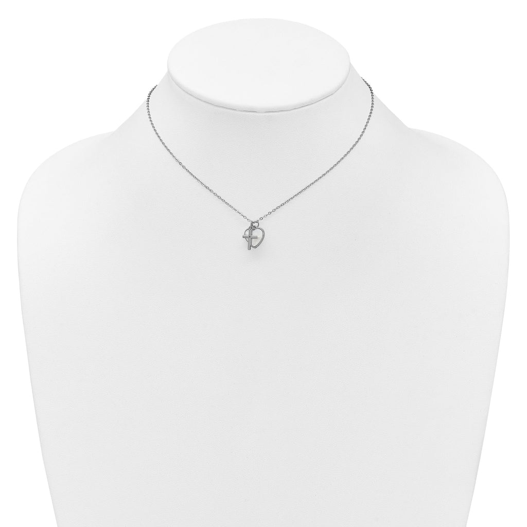 Mother of Pearl Heart & Cubic Zirconia Cross Necklace in Sterling Silver, 14 Inch - Sophia Jewelers