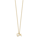Sterling Silver Gold-tone Polished Mother of Pearl Heart and CZ Cross 14 Inch with 3 Inch Extension Children's Necklace