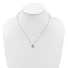 Sterling Silver Gold-tone Polished Mother of Pearl Heart and CZ Cross 14 Inch with 3 Inch Extension Children's Necklace