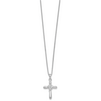 Sterling Silver Rhodium-plated Polished CZ Heart Cross 20 inch with 3 inch Extender Necklace