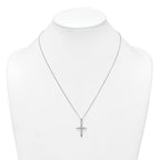 Sterling Silver Rhodium-plated Polished CZ Heart Cross 20 inch with 3 inch Extender Necklace