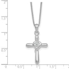 Sterling Silver Rhodium-plated Polished CZ Heart Cross 20 inch with 3 inch Extender Necklace