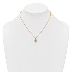Sterling Silver Gold-plated CZ and White Enamel Miraculous Medal 15.75 inch with 2 inch extender Necklace