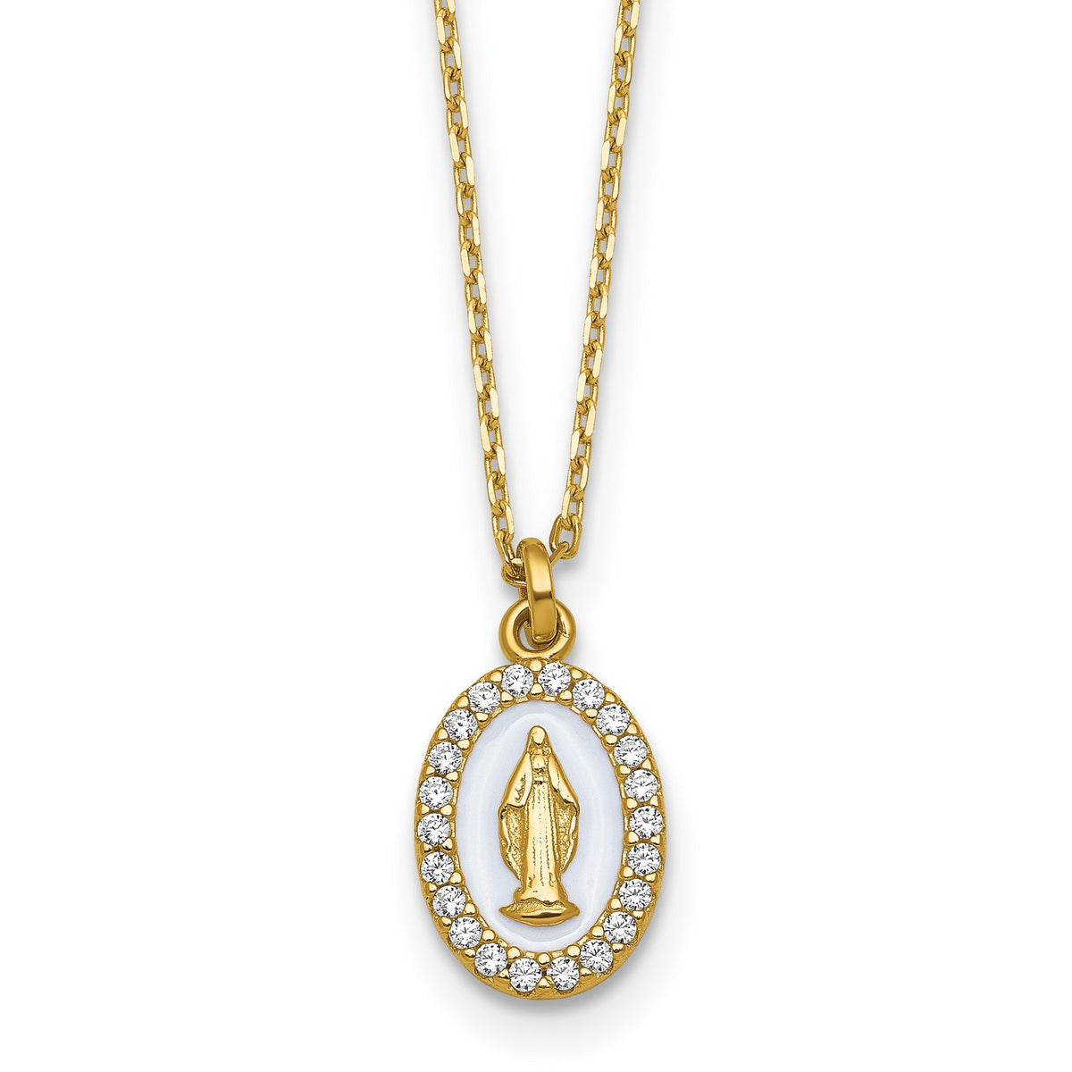 White Cubic Zirconia Miraculous Medal Necklace in Sterling Silver, 15.8 Inch - Sophia Jewelers Main image