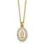 Sterling Silver Gold-plated CZ and White Enamel Miraculous Medal 15.75 inch with 2 inch extender Necklace