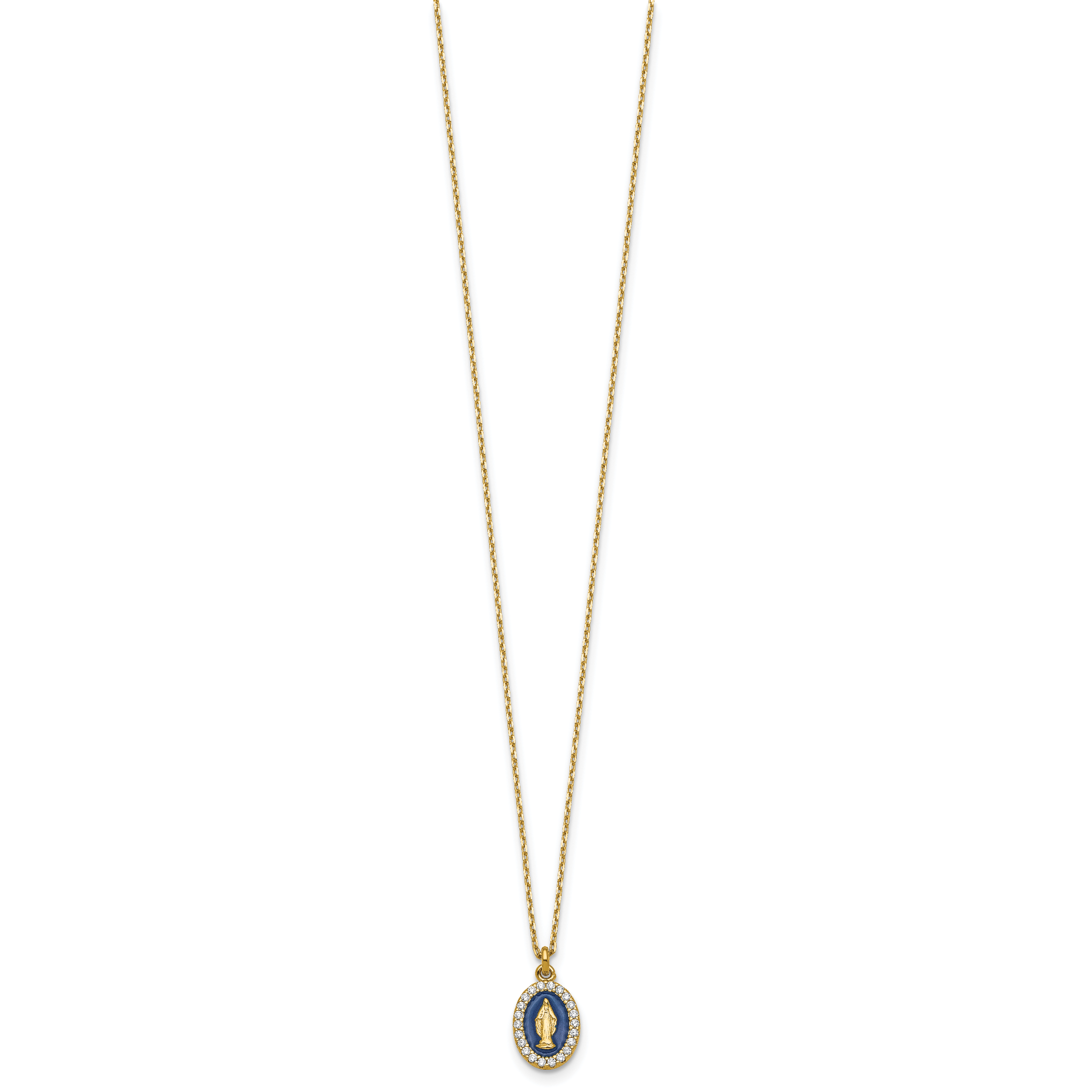 Sterling Silver Gold-plated CZ and Blue Enamel Miraculous Medal 15.75 inch with 2 inch extender Necklace Secondary image