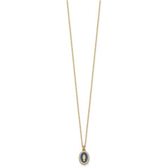 Sterling Silver Gold-plated CZ and Blue Enamel Miraculous Medal 15.75 inch with 2 inch extender Necklace