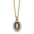 Sterling Silver Gold-plated CZ and Blue Enamel Miraculous Medal 15.75 inch with 2 inch extender Necklace