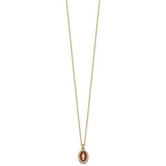Sterling Silver Gold-plated CZ and Red Enamel Miraculous Medal 15.75 inch with 2 inch extender Necklace