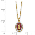 Sterling Silver Gold-plated CZ and Red Enamel Miraculous Medal 15.75 inch with 2 inch extender Necklace