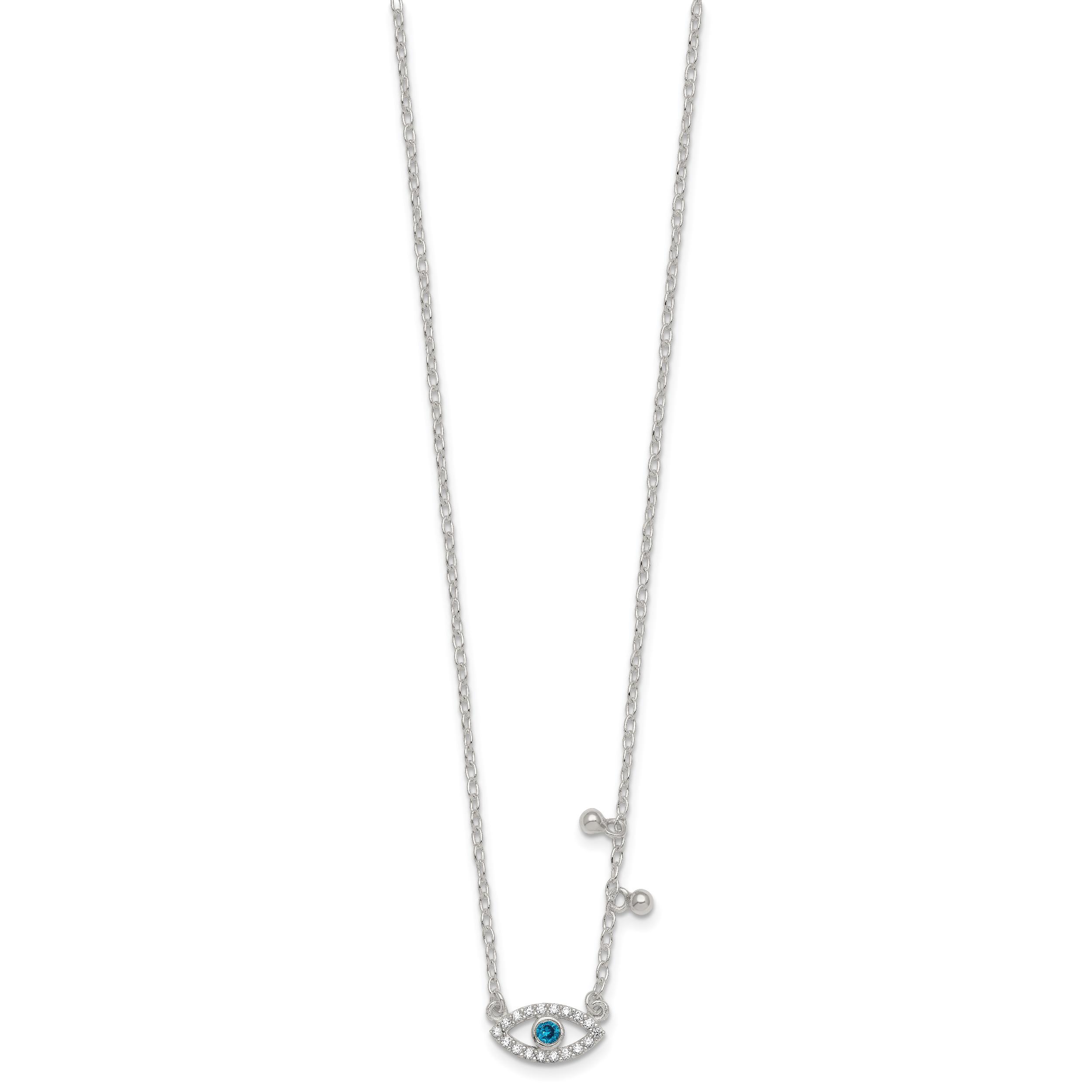 Sterling Silver Polished Blue and White CZ Eye with Beads 16 inch with 2 inch Extension Necklace Secondary image