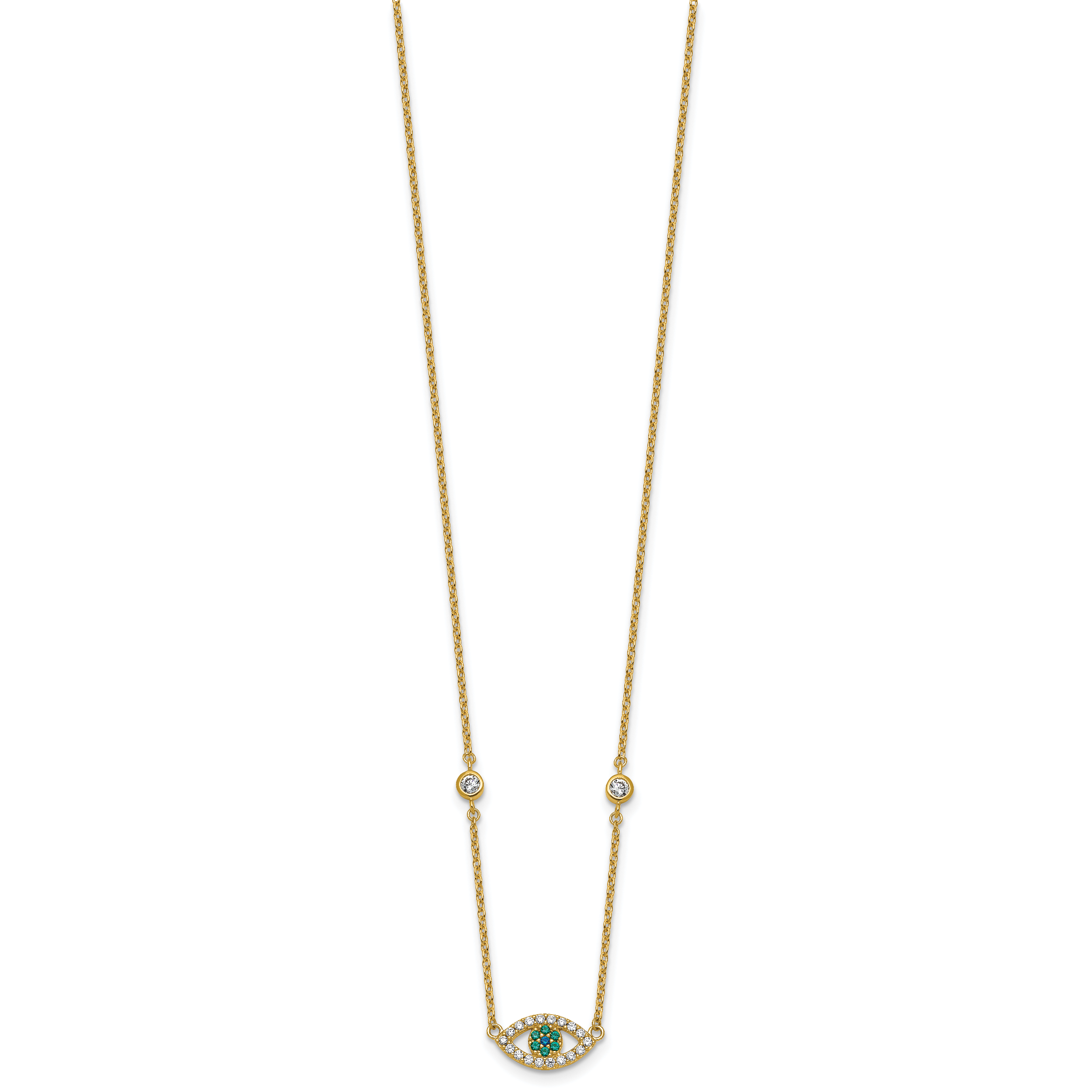 Sterling Silver Gold-tone Polished CZ and Blue and Green Nano Crystal Eye 16 inch with 2 inch Extension Necklace Secondary image