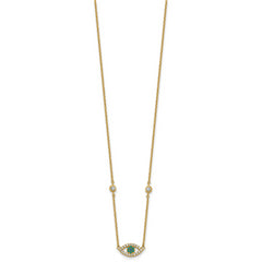 Sterling Silver Gold-tone Polished CZ and Blue and Green Nano Crystal Eye 16 inch with 2 inch Extension Necklace
