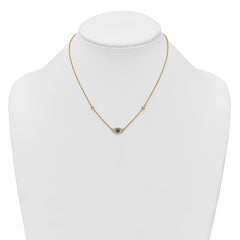 Sterling Silver Gold-tone Polished CZ and Blue and Green Nano Crystal Eye 16 inch with 2 inch Extension Necklace