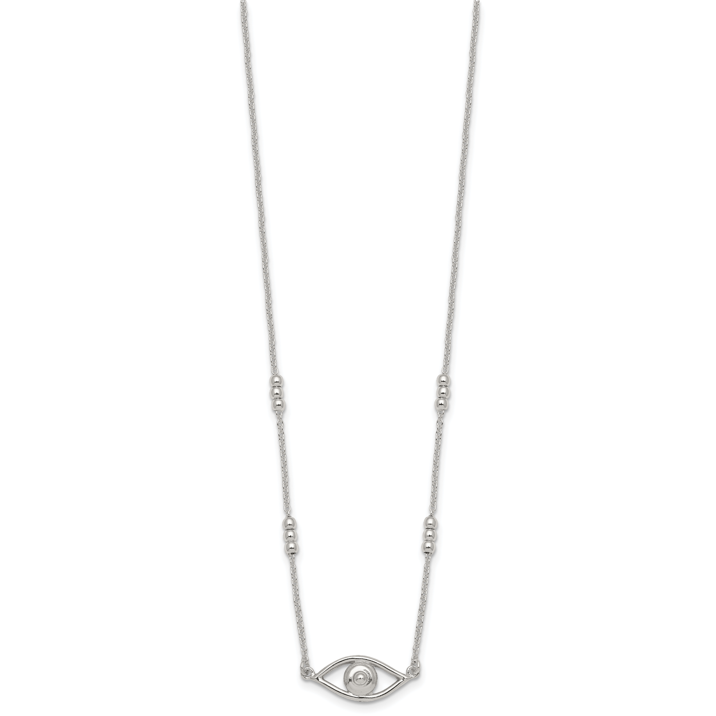 Sterling Silver Polished and Beaded Evil Eye 16.5 inch with 1 inch Extension Necklace Secondary image