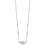 Sterling Silver Polished and Beaded Evil Eye 16.5 inch with 1 inch Extension Necklace