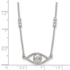 Sterling Silver Polished and Beaded Evil Eye 16.5 inch with 1 inch Extension Necklace