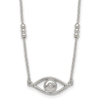 Sterling Silver Polished and Beaded Evil Eye 16.5 inch with 1 inch Extension Necklace