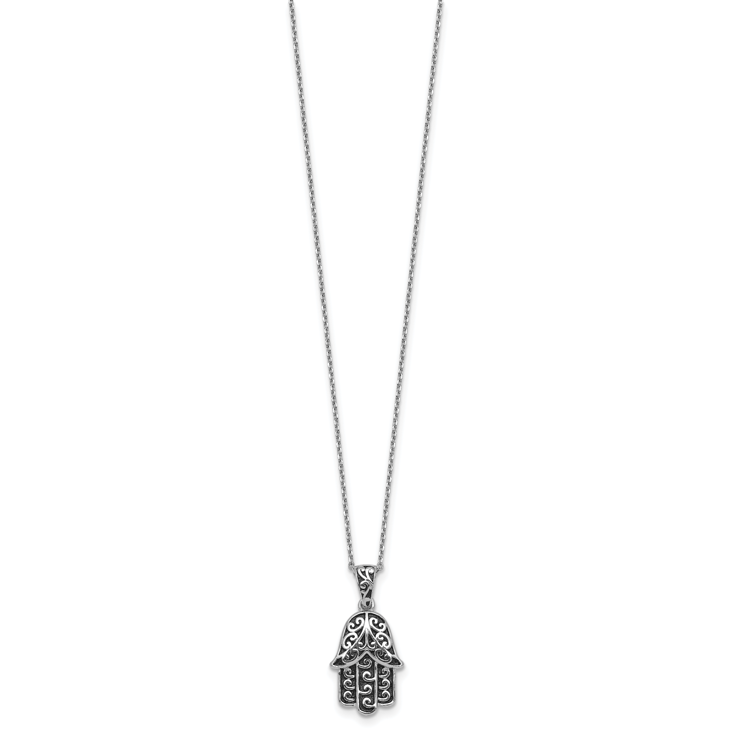 Sterling Silver Rhodium-plated Polished and Oxidized Filigree Hamsa 18 Inch Necklace Secondary image