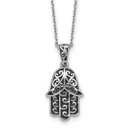 Sterling Silver Rhodium-plated Polished and Oxidized Filigree Hamsa 18 Inch Necklace