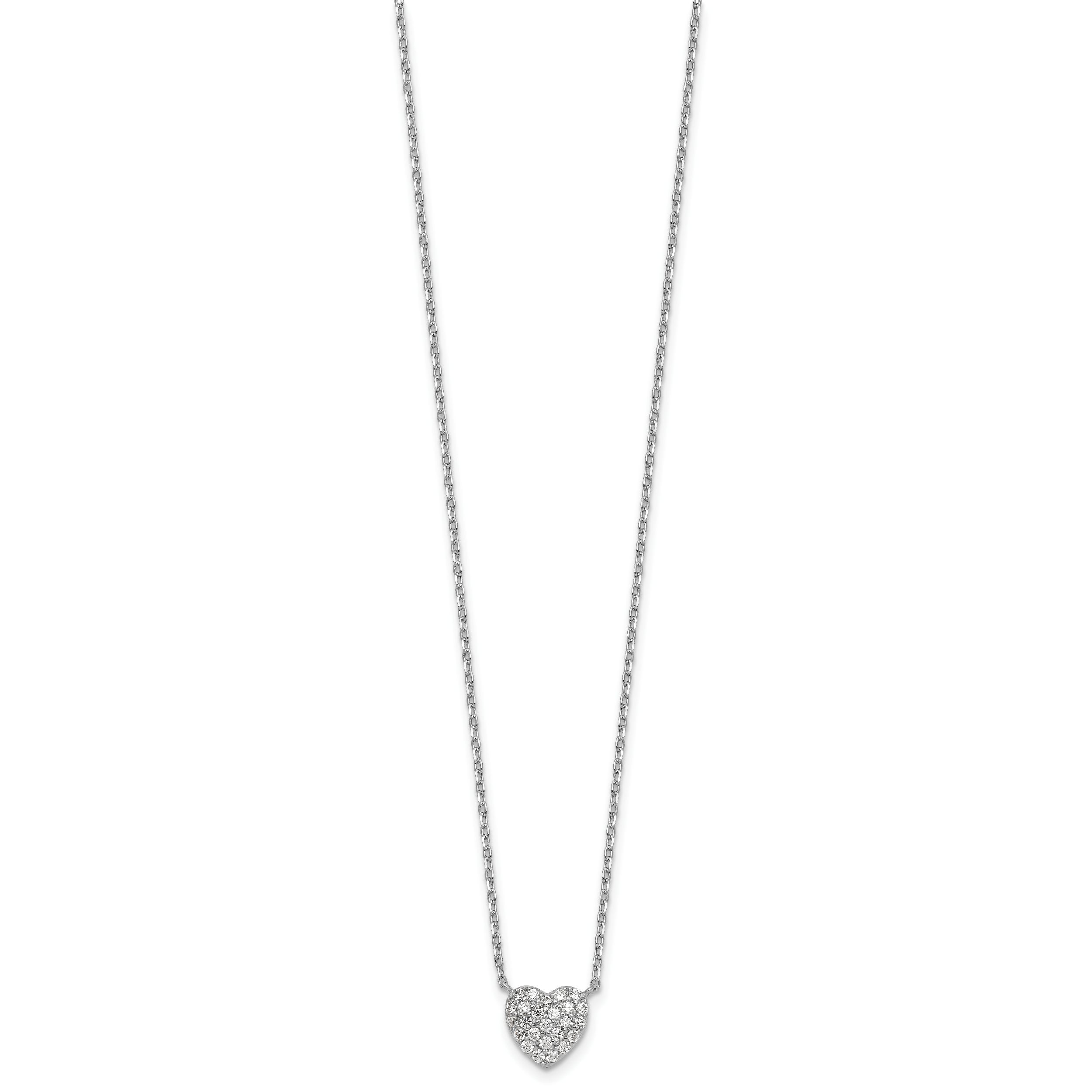 Sterling Silver Rhodium-plated Polished Pave CZ Heart 16 Inch with 2 Inch Extension Necklace Secondary image