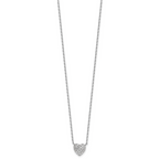 Sterling Silver Rhodium-plated Polished Pave CZ Heart 16 Inch with 2 Inch Extension Necklace