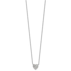 Sterling Silver Rhodium-plated Polished Pave CZ Heart 16 Inch with 2 Inch Extension Necklace