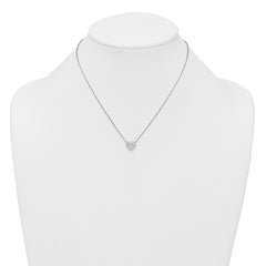 Sterling Silver Rhodium-plated Polished Pave CZ Heart 16 Inch with 2 Inch Extension Necklace