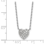 Sterling Silver Rhodium-plated Polished Pave CZ Heart 16 Inch with 2 Inch Extension Necklace