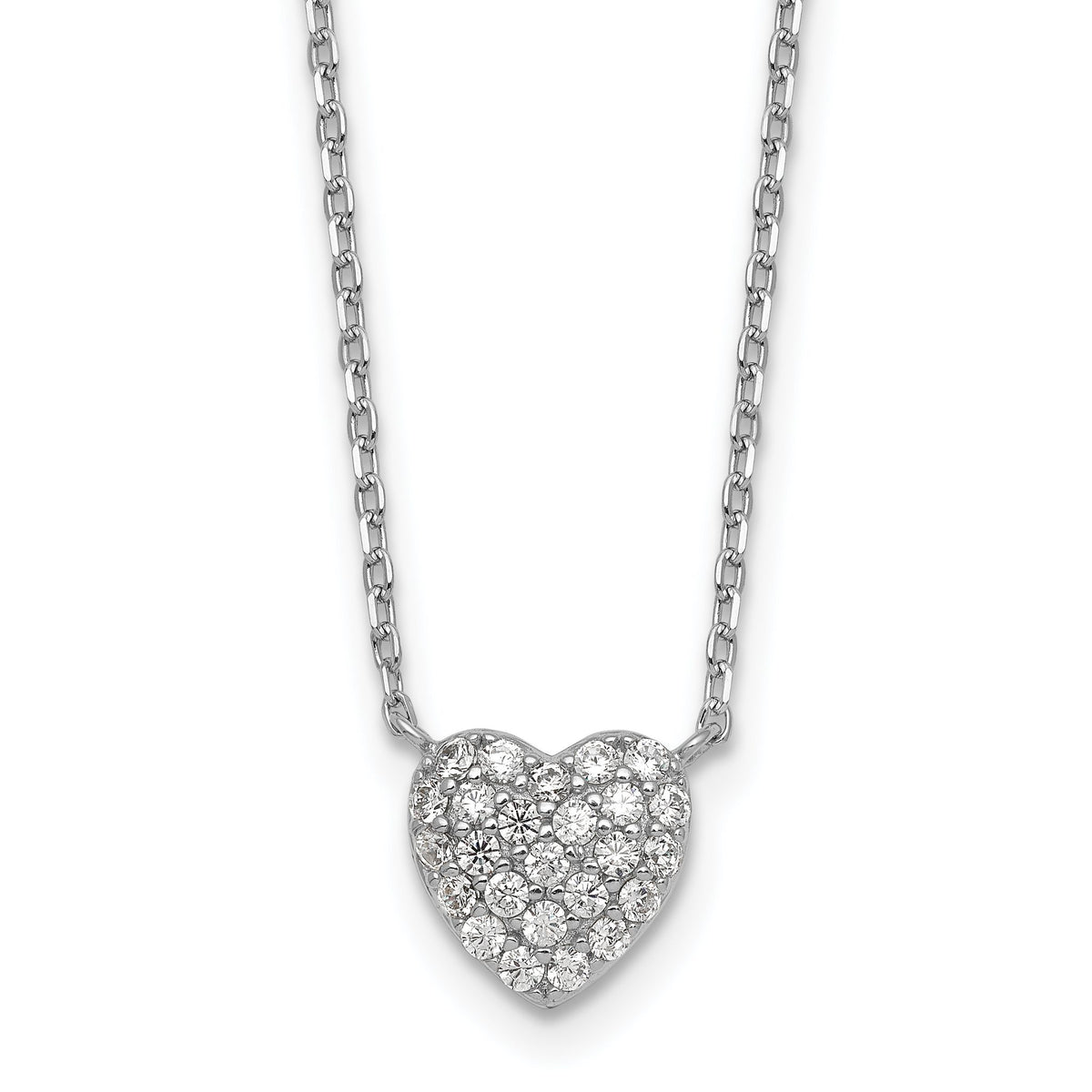 Pave Cubic Zirconia Heart Necklace in Sterling Silver with Extender, 16 Inch - Sophia Jewelers Main image