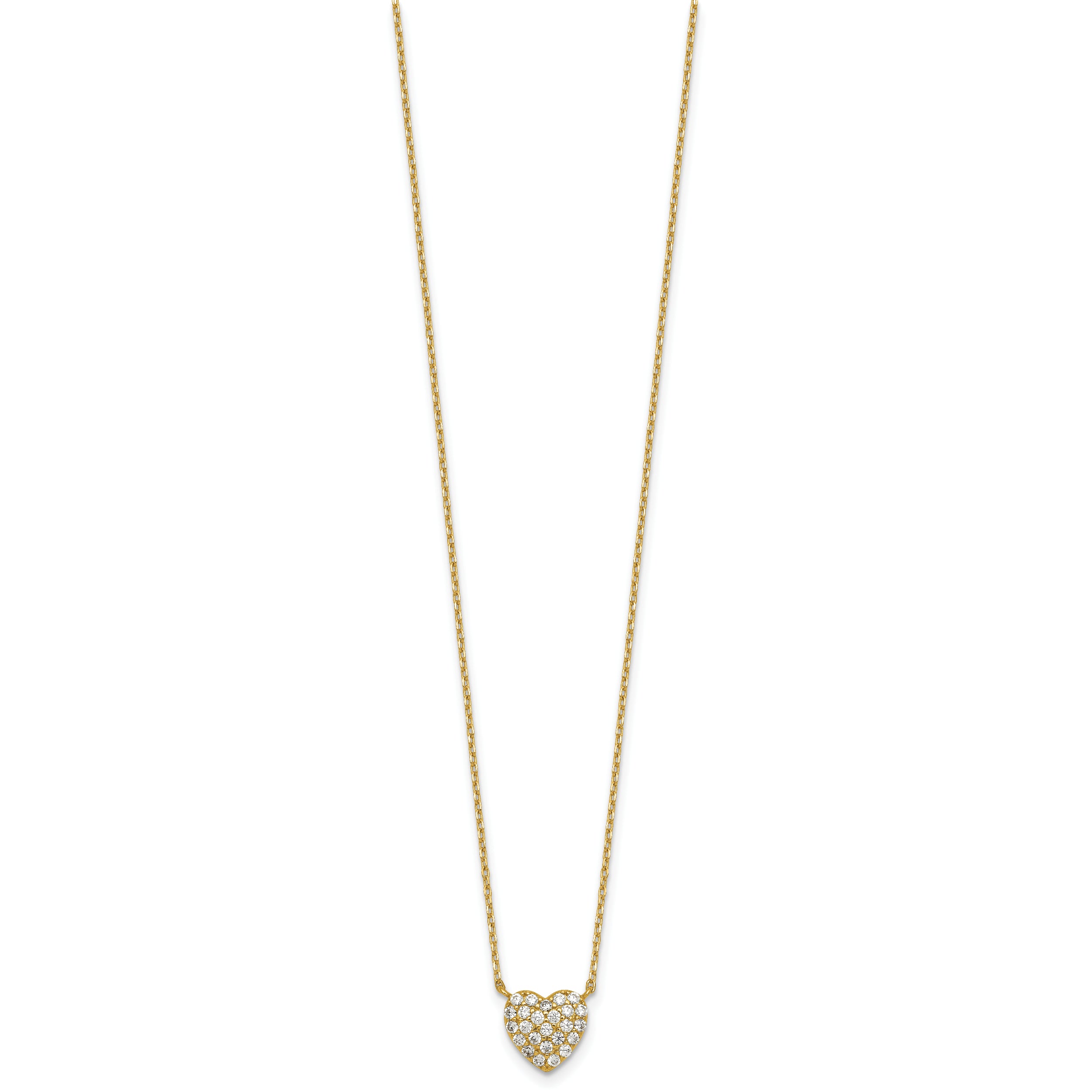 Sterling Silver Gold-tone Polished Pave CZ Heart 16 Inch with 2 Inch Extension Necklace