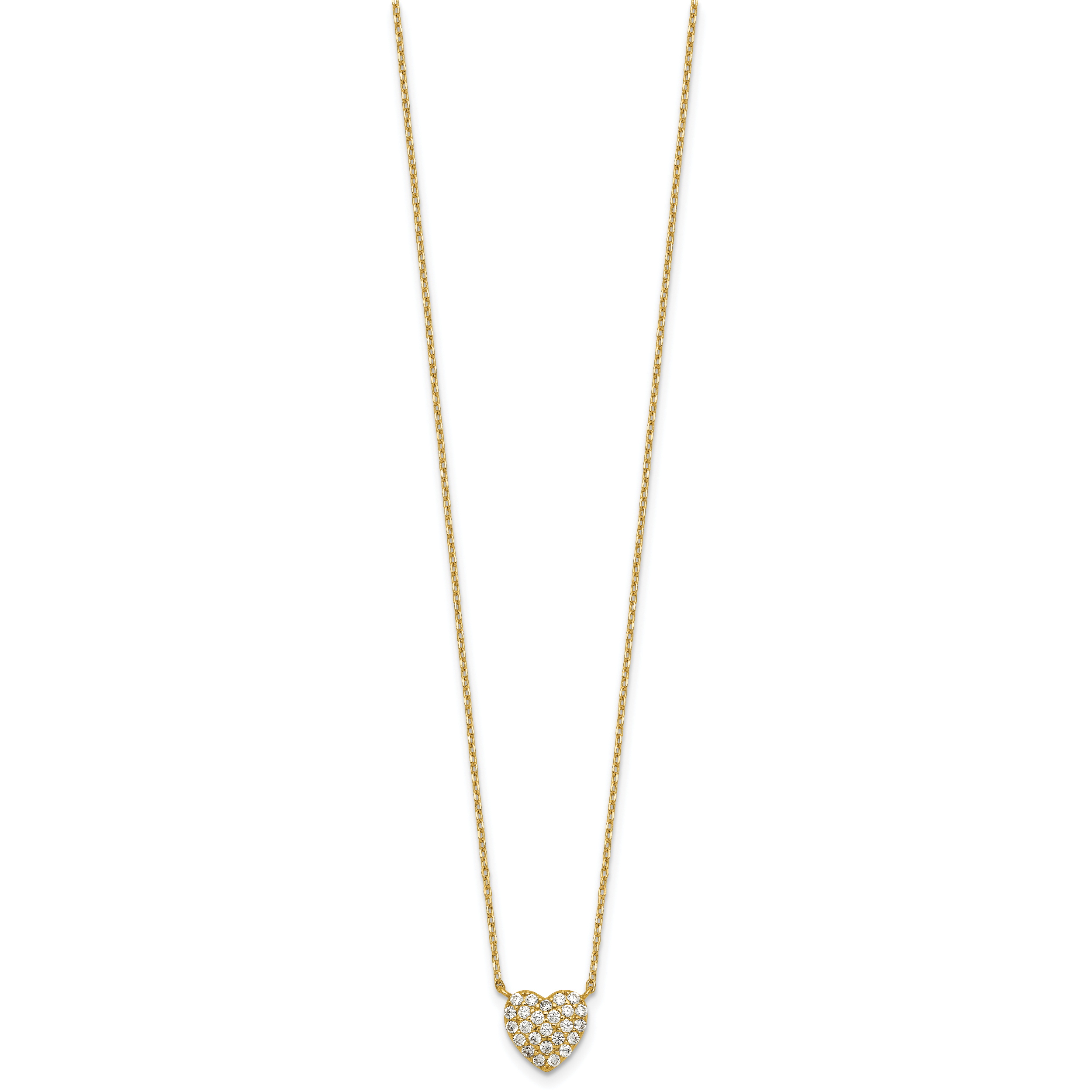 Sterling Silver Gold-tone Polished Pave CZ Heart 16 Inch with 2 Inch Extension Necklace