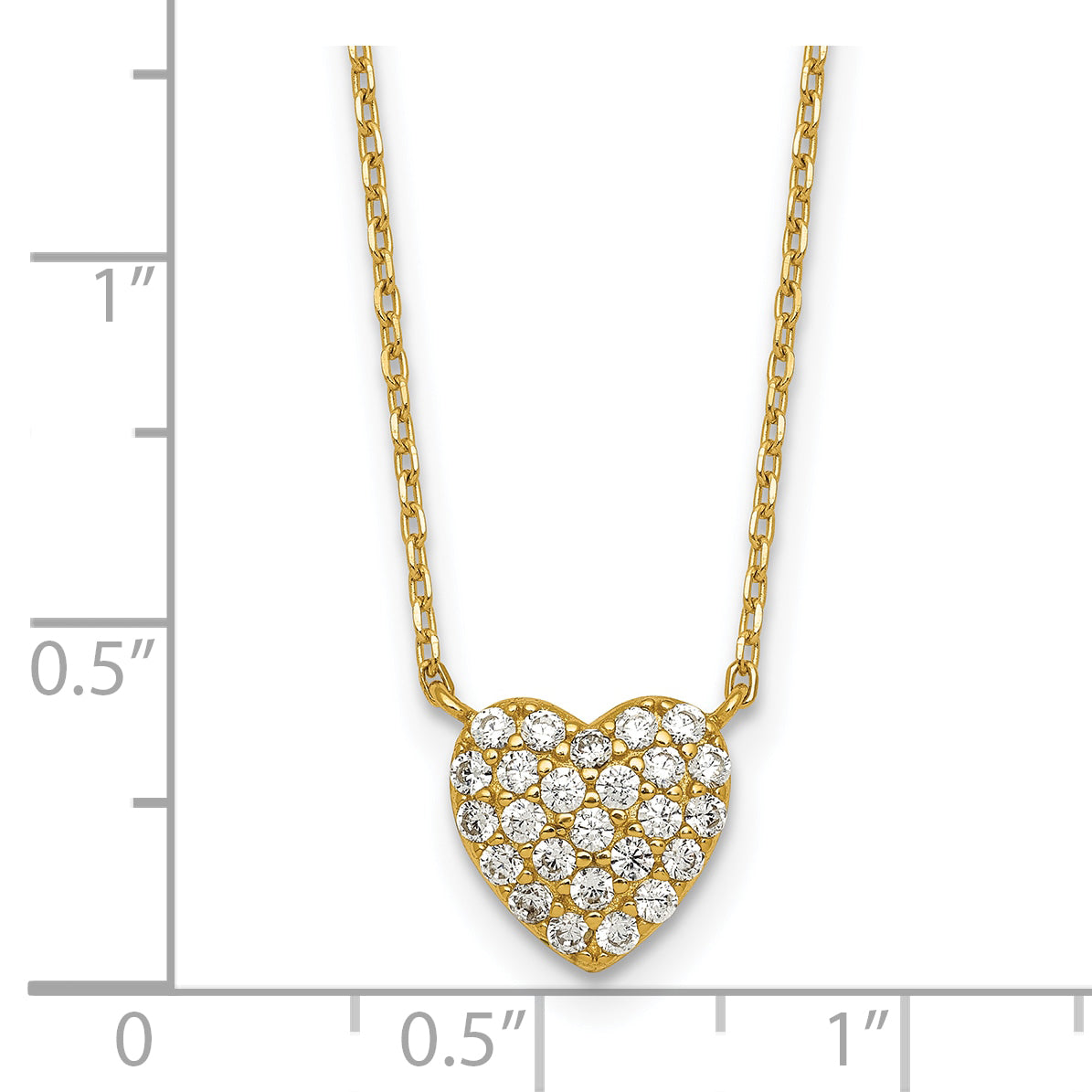 Sterling Silver Gold-tone Polished Pave CZ Heart 16 Inch with 2 Inch Extension Necklace