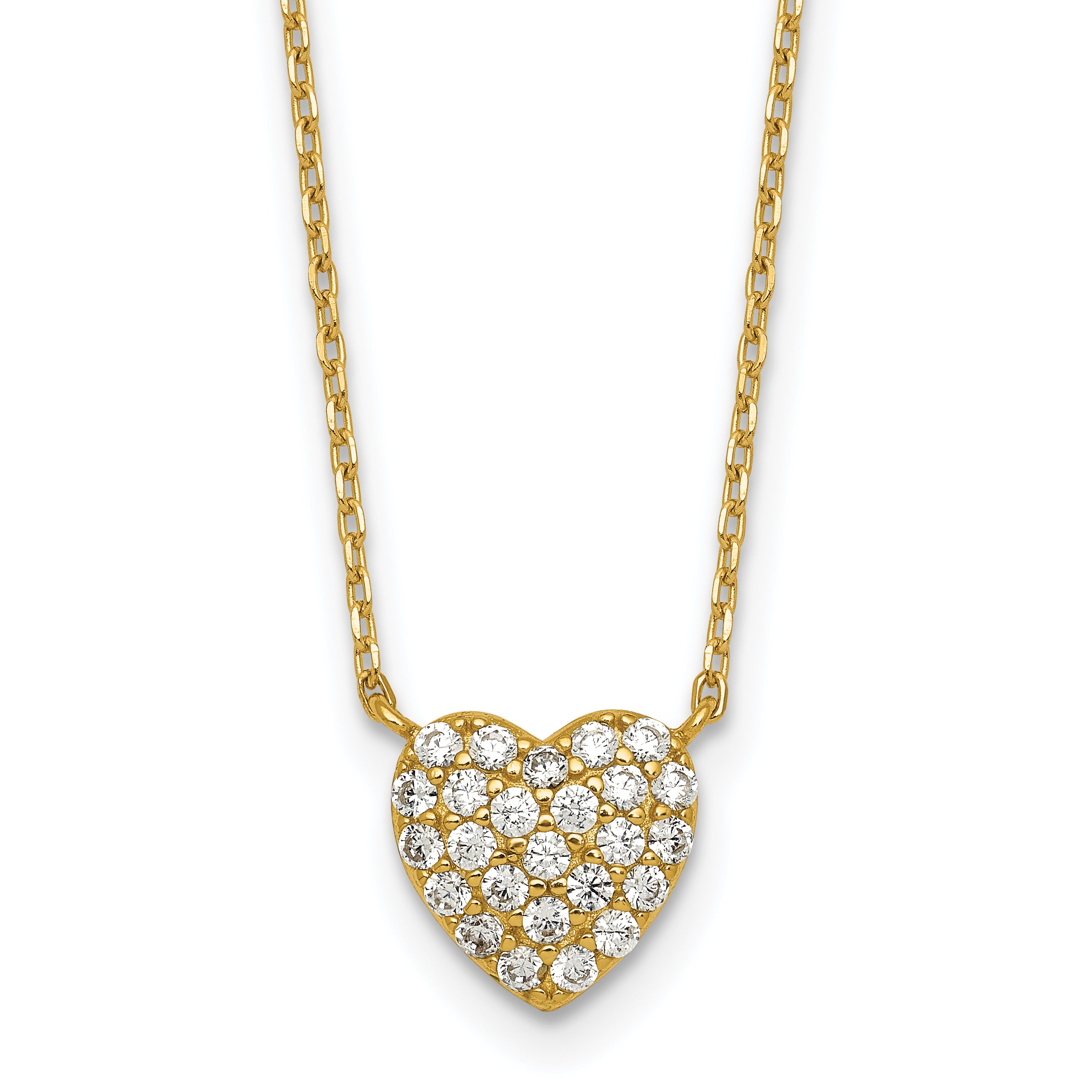 Sterling Silver Gold-tone Polished Pave CZ Heart 16 Inch with 2 Inch Extension Necklace Main image